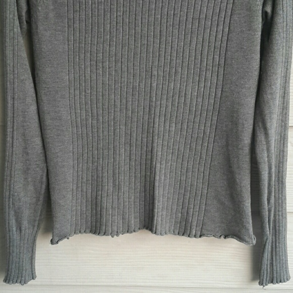 ZARA Grey Stretchy Ribbed Knit Lettuce Hem Casual Classic Basic Turtleneck - Picture 14 of 16